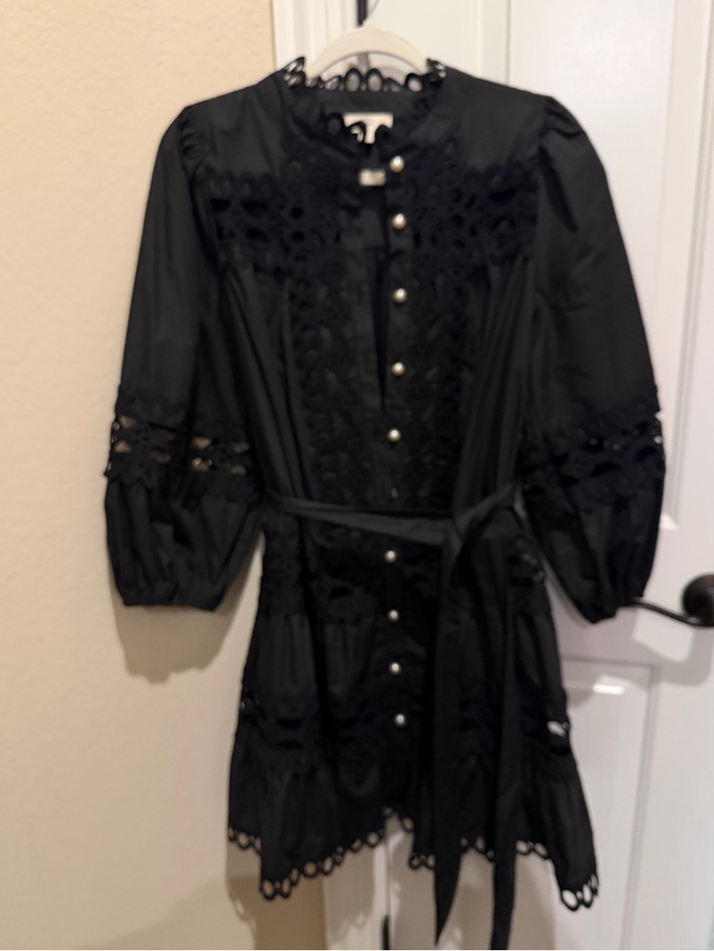 entro Black Lace-Trim Button-Front Mini Dress